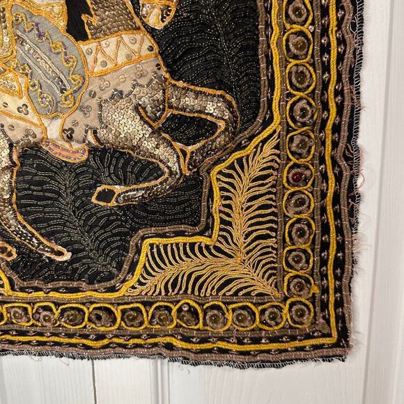 Antique Burmese Kalaga Embroidered Hand Sewn Horse Tapestry Flawed - Picture 4 of 14